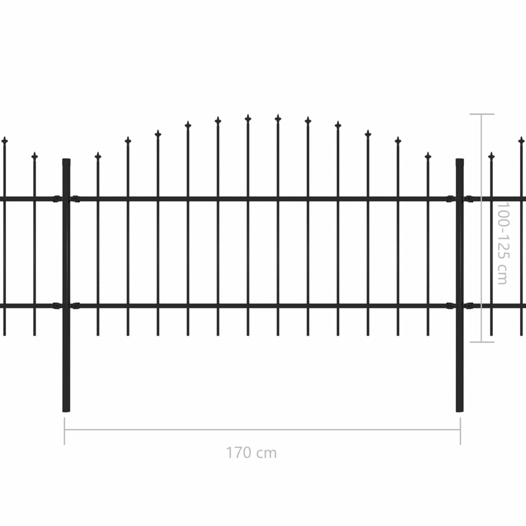Gard de grădină cu vârf suliță, negru, (1-1,25)x10,2 m oțel
