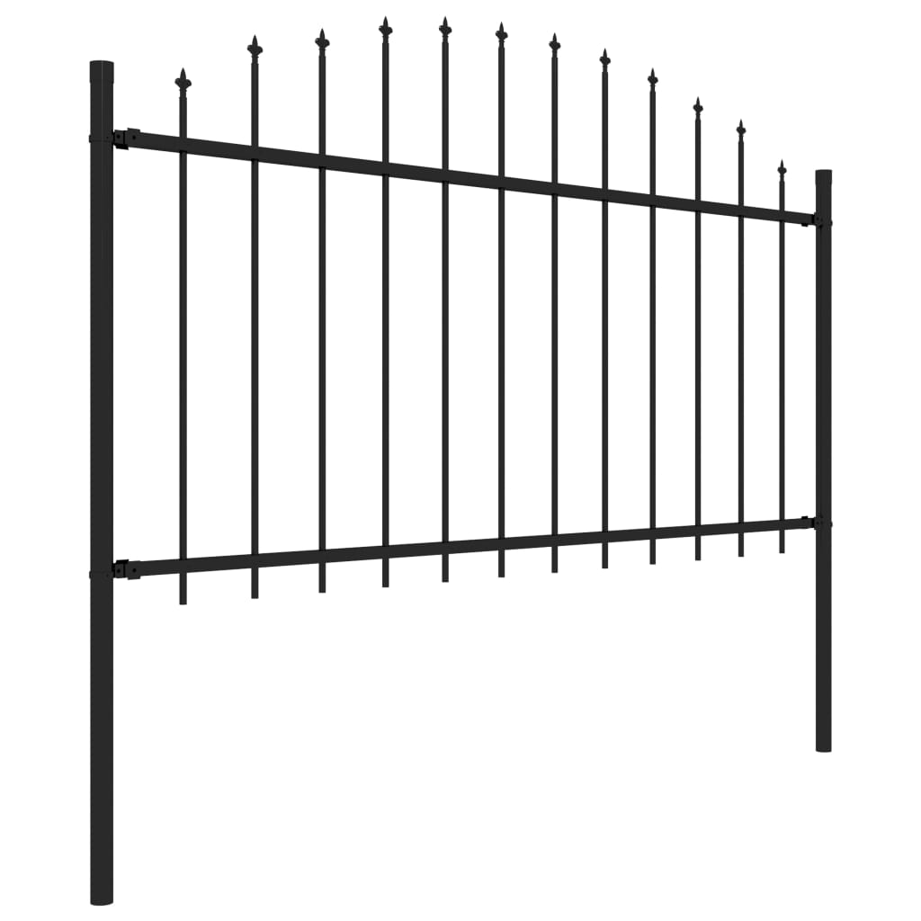 Gard de grădină cu vârf suliță, negru, (1,25-1,5)x5,1 m oțel