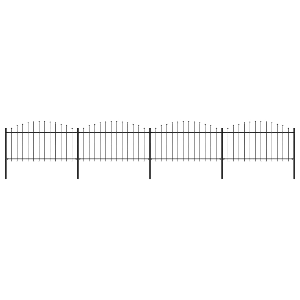 Gard de grădină cu vârf suliță, negru, (1,25-1,5)x6,8 m oțel