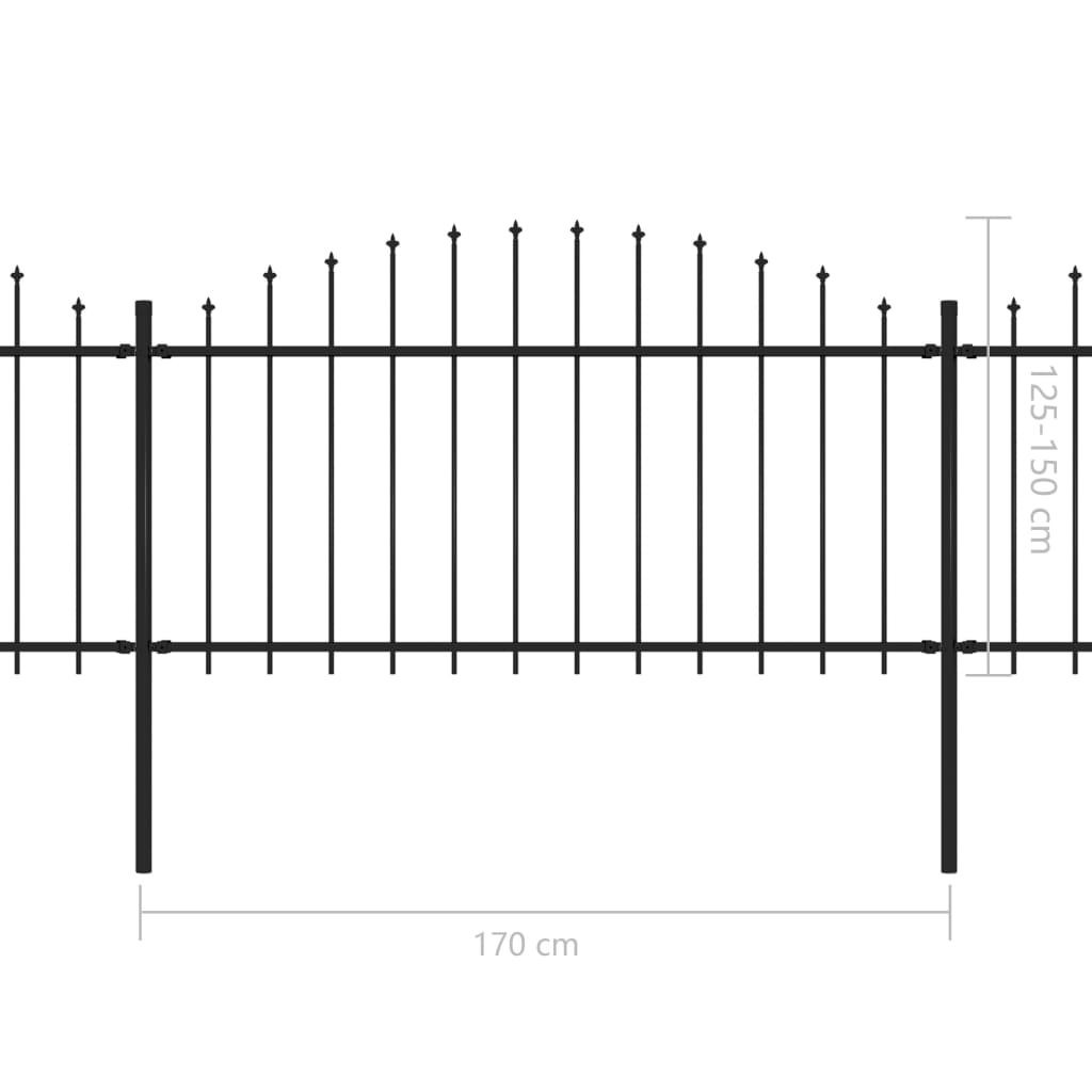 Gard de grădină cu vârf suliță, negru, (1,25-1,5)x8,5 m oțel