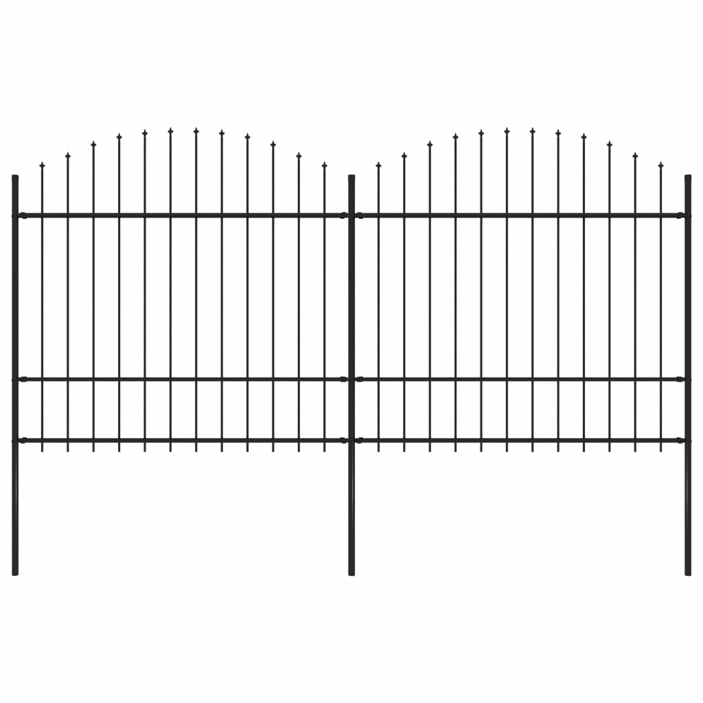 Gard de grădină cu vârf suliță, negru, (1,5-1,75)x3,4 m oțel