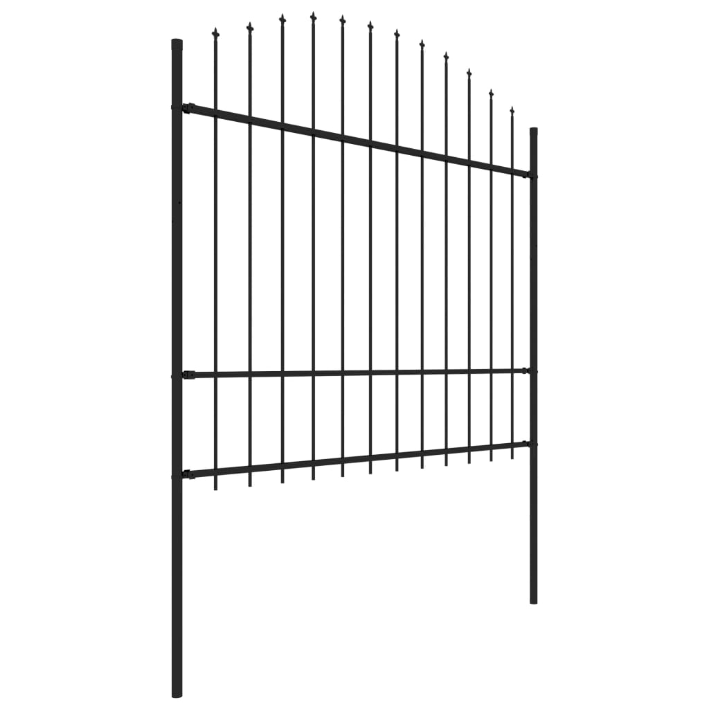 Gard de grădină cu vârf suliță, negru, (1,5-1,75)x5,1 m oțel
