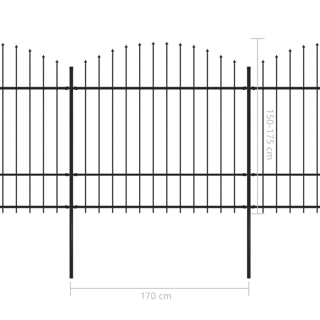 Gard de grădină cu vârf suliță, negru, (1,5-1,75)x5,1 m oțel