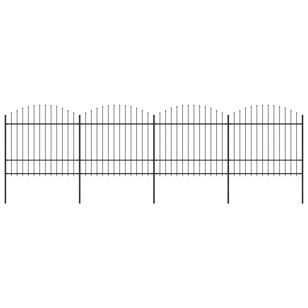 Gard de grădină cu vârf suliță, negru, (1,5-1,75)x6,8 m oțel