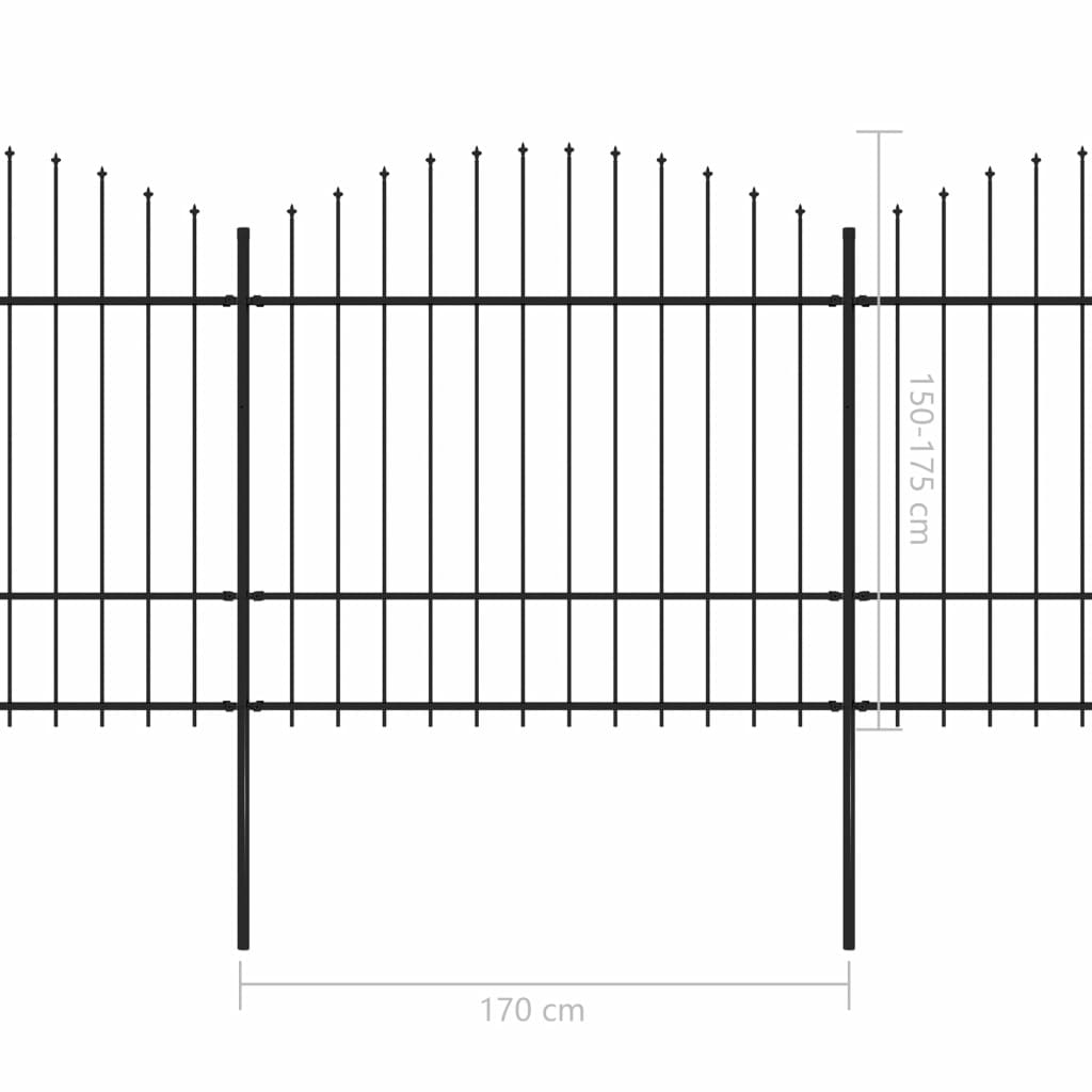 Gard de grădină cu vârf suliță, negru, (1,5-1,75)x11,9 m oțel