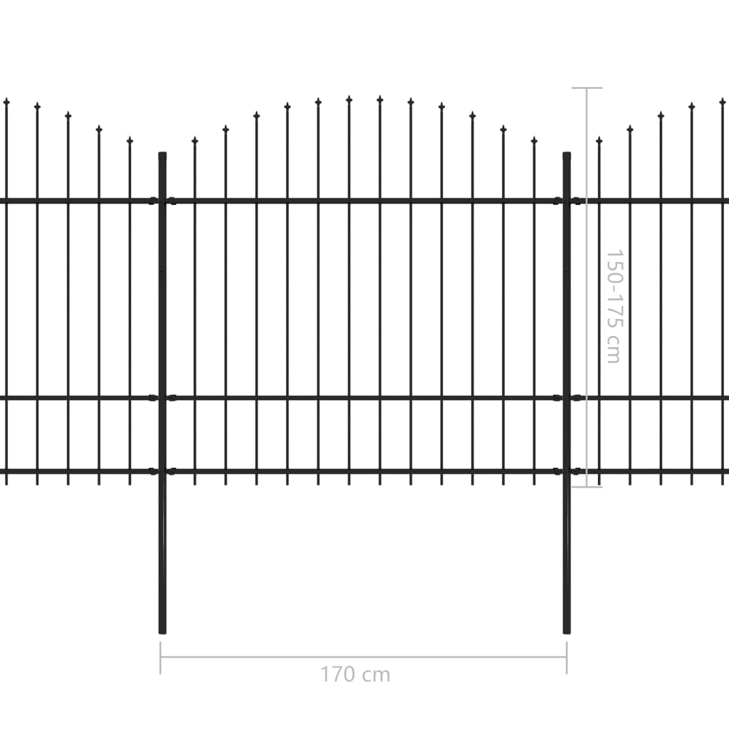 Gard de grădină cu vârf suliță negru (1,5-1,75)x13,6 m oțel