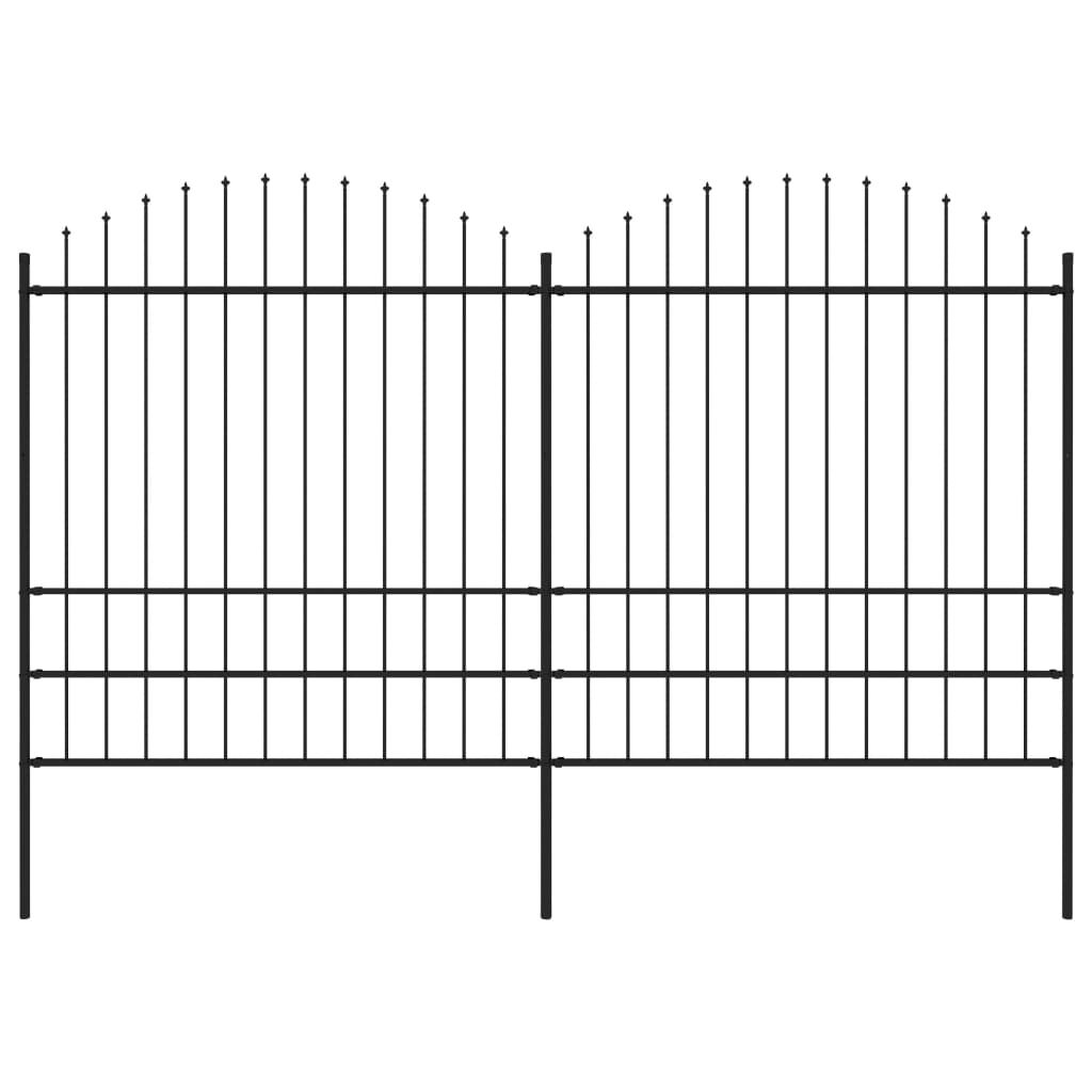 Gard de grădină cu vârf suliță, negru, (1,75-2)x3,4 m oțel