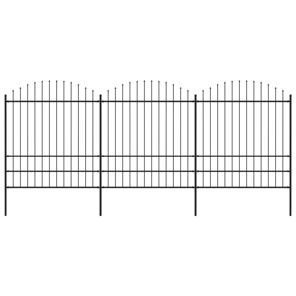 Gard de grădină cu vârf suliță, negru, (1,75-2) x 5,1 m oțel