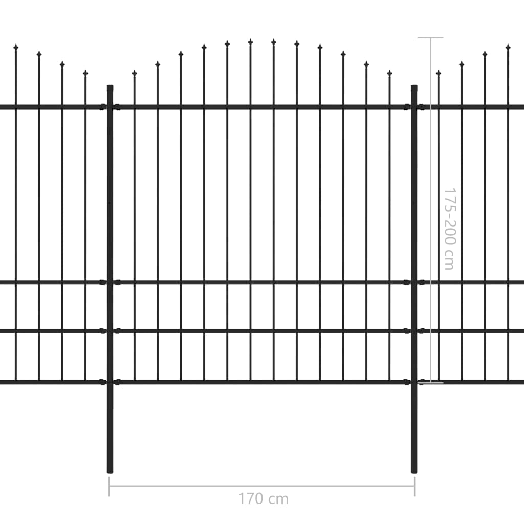 Gard de grădină cu vârf suliță, negru, (1,75-2) x 5,1 m oțel
