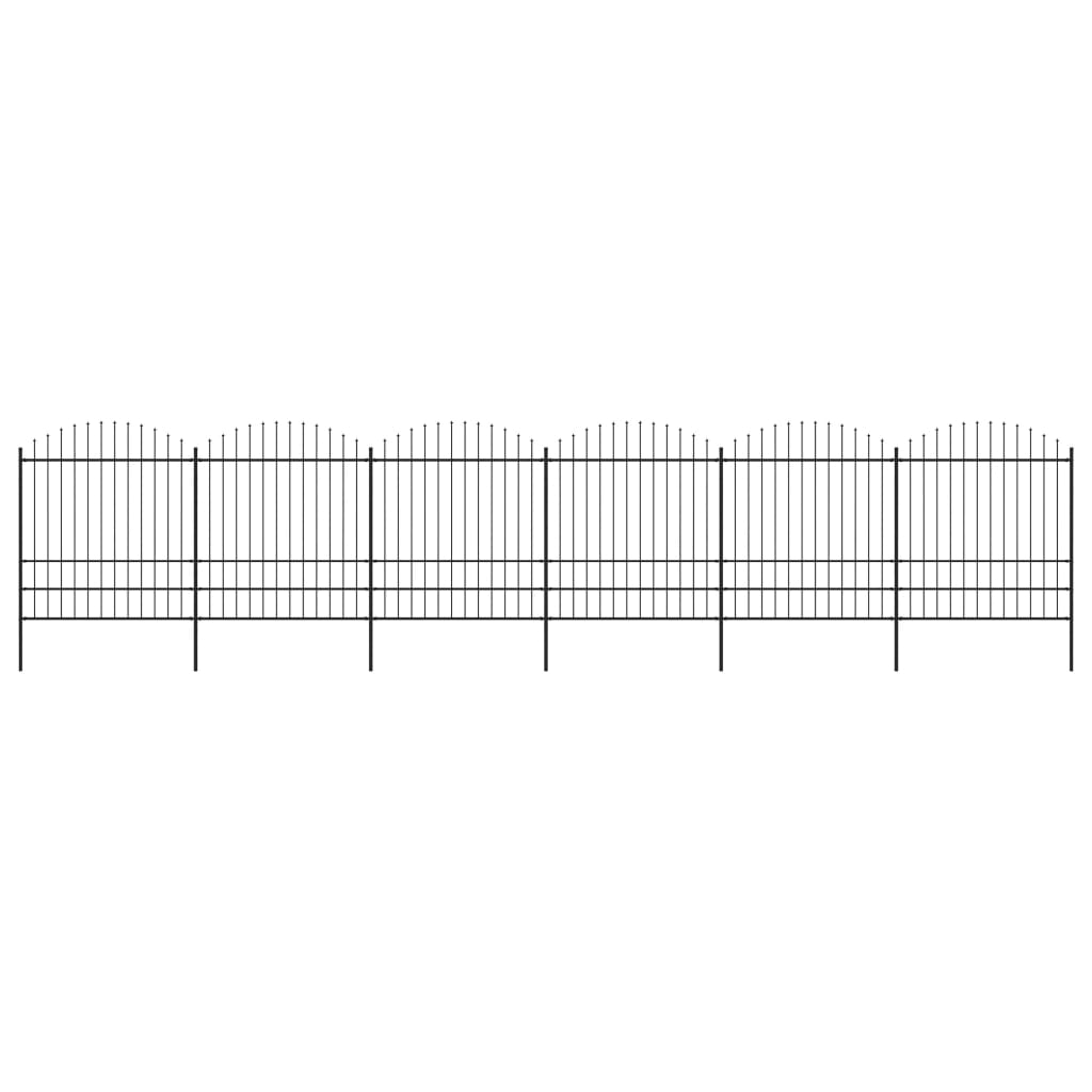 Gard de grădină cu vârf suliță, negru, (1,75-2) x 10,2 m oțel