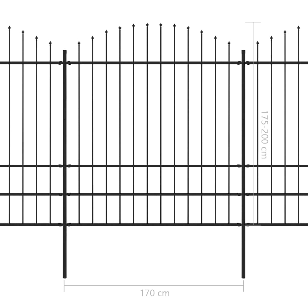 Gard de grădină cu vârf suliță, negru, (1,75-2) x 11,9 m oțel