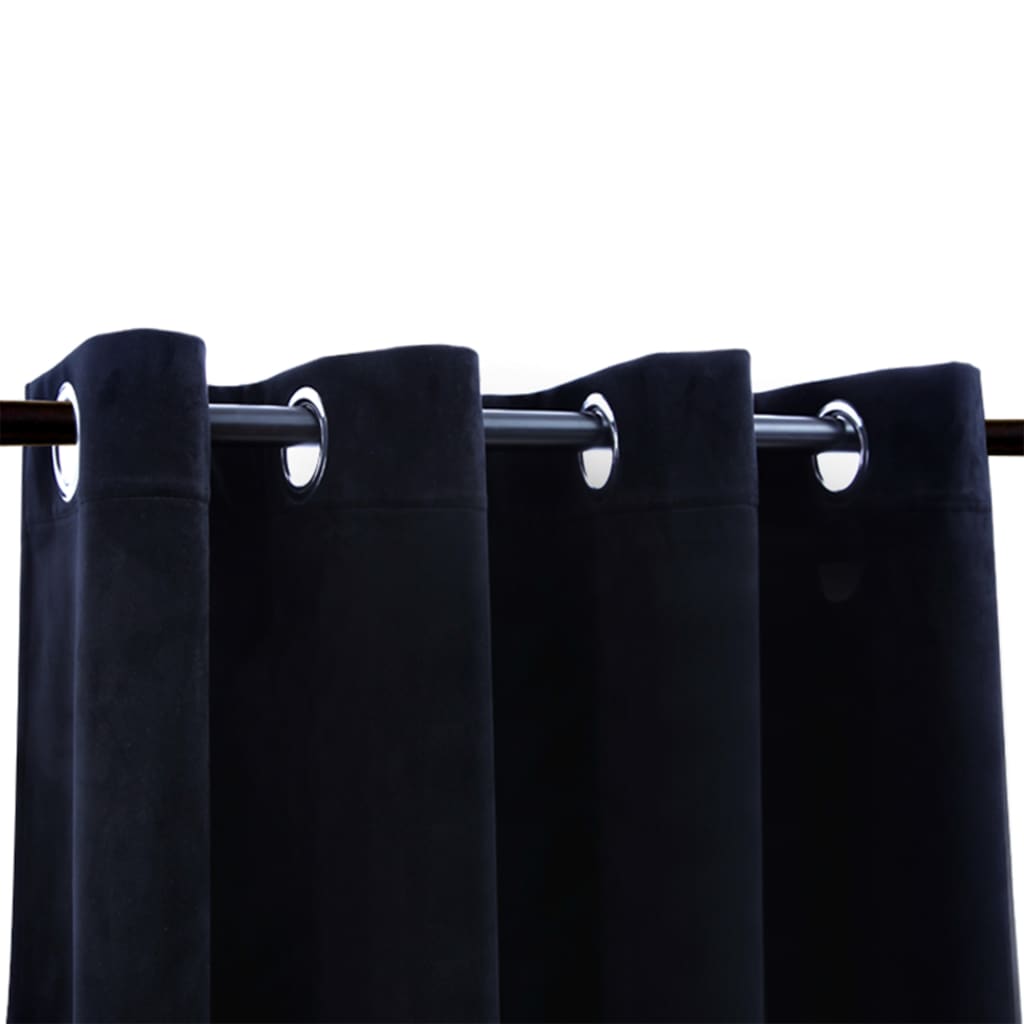 Draperii opace cu inele, 2 buc., negru, 140 x 245 cm, catifea
