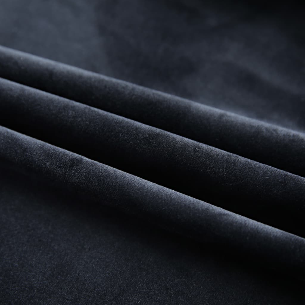Draperii opace, 2 buc., negru, 140x225 cm, catifea, cu cârlige