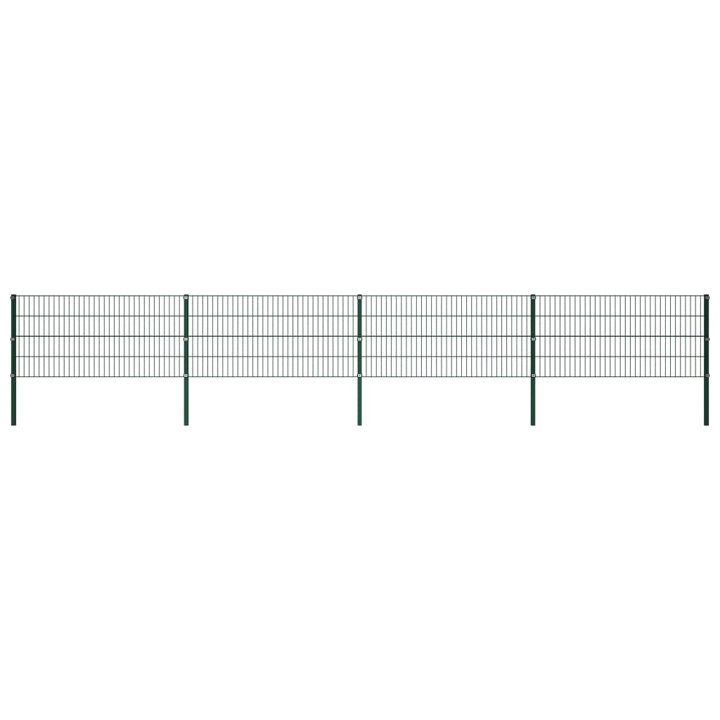 Panou de gard cu stâlpi, verde, 6,8 x 0,8 m, fier