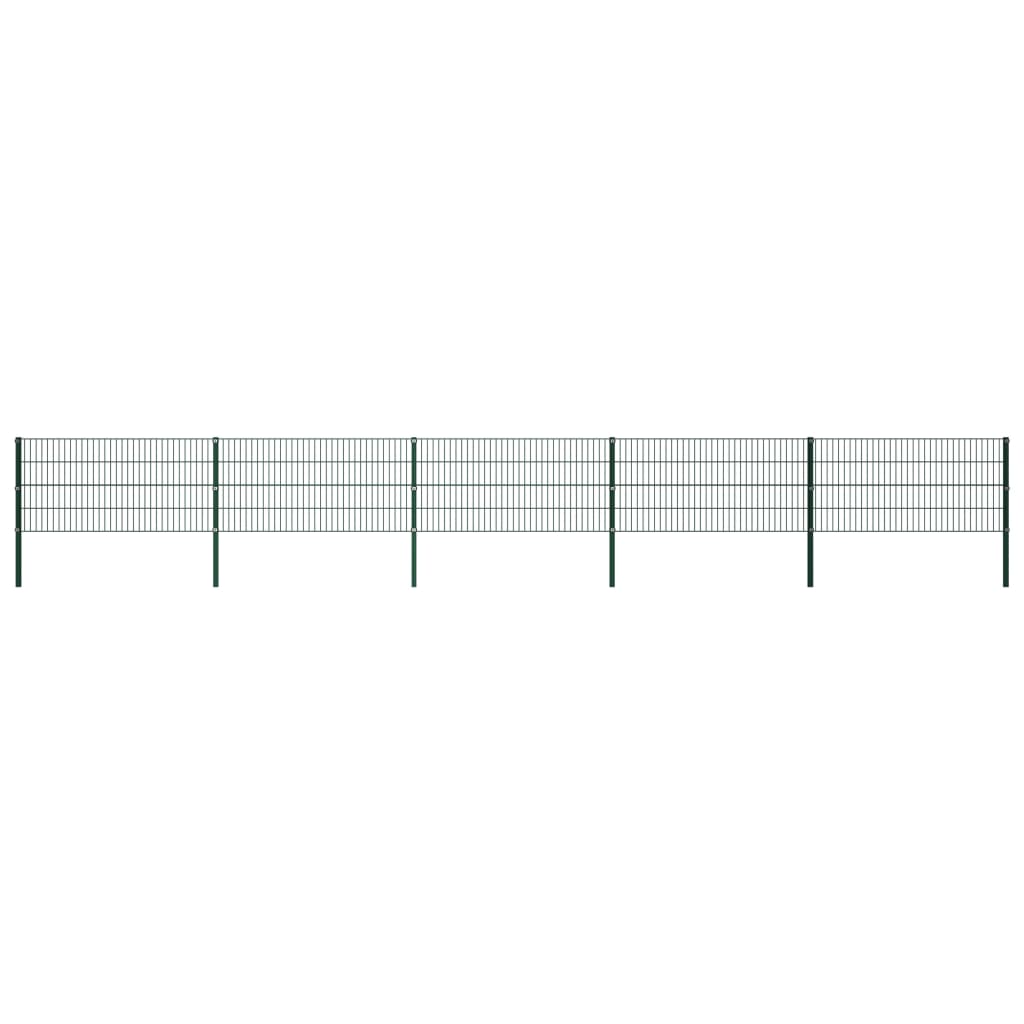 Panou de gard cu stâlpi, verde, 8,5 x 0,8 m, fier