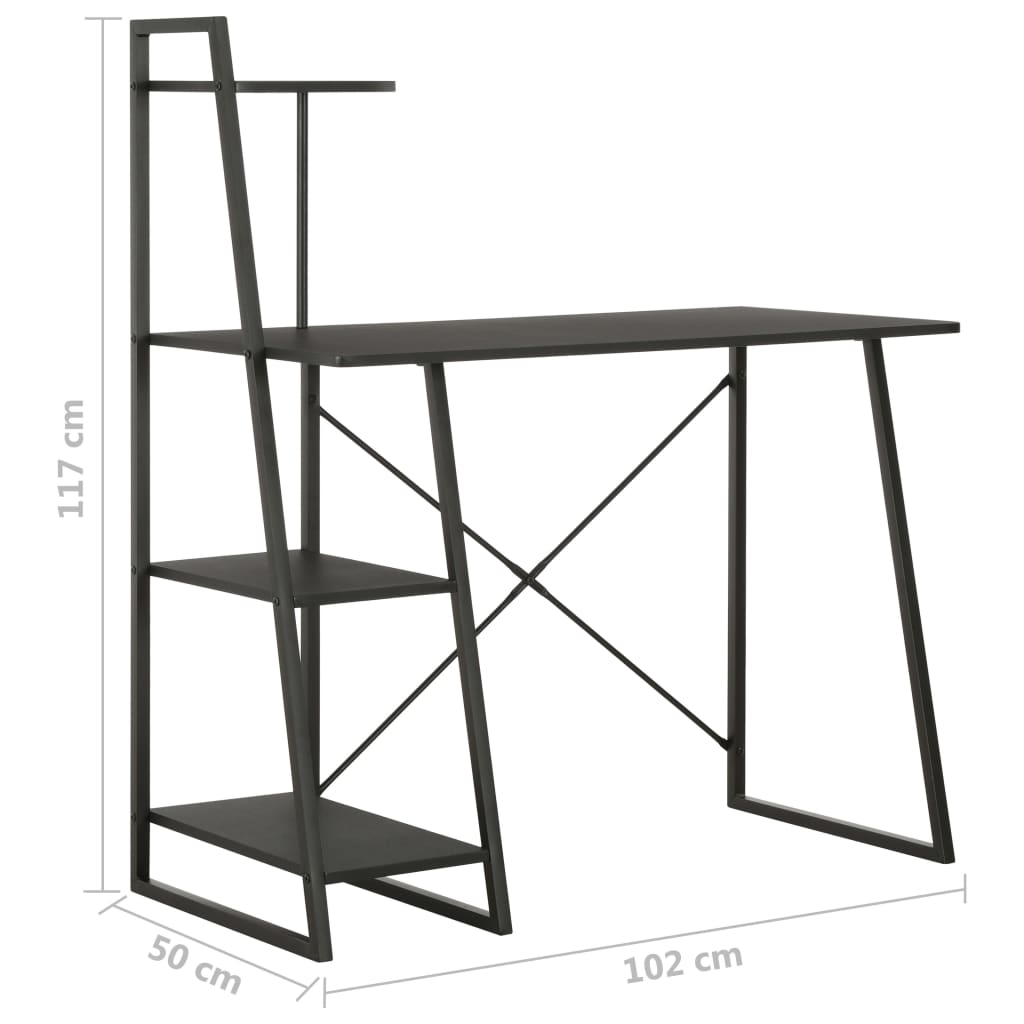 Birou cu rafturi, negru, 102 x 50 x 117 cm