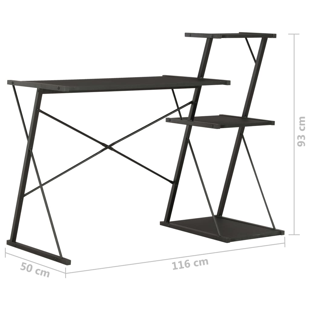 Birou cu raft, negru, 116 x 50 x 93 cm