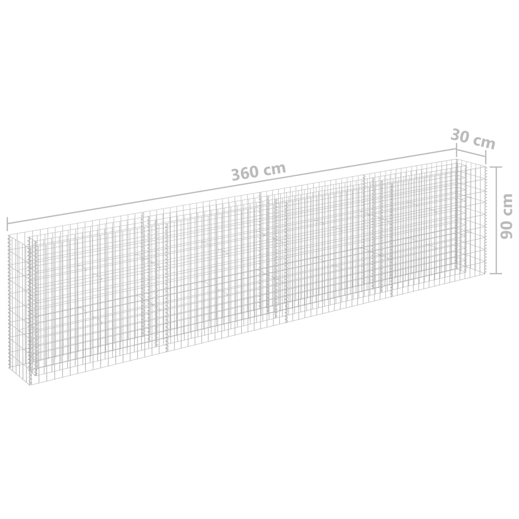 Jardinieră gabion, 360 x 30 x 90 cm, oțel galvanizat