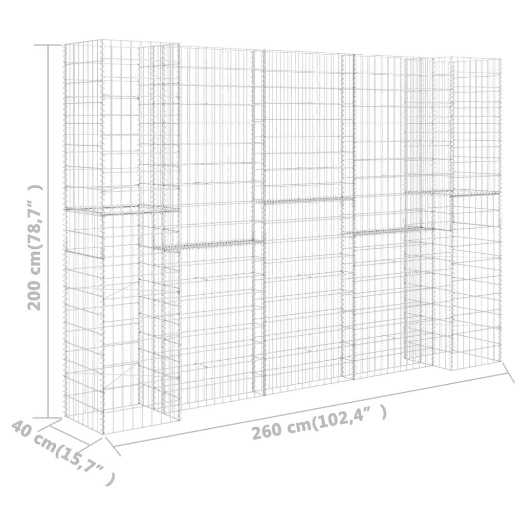 Jardinieră gabion în formă de H, 260 x 40 x 200 cm, sârmă oțel