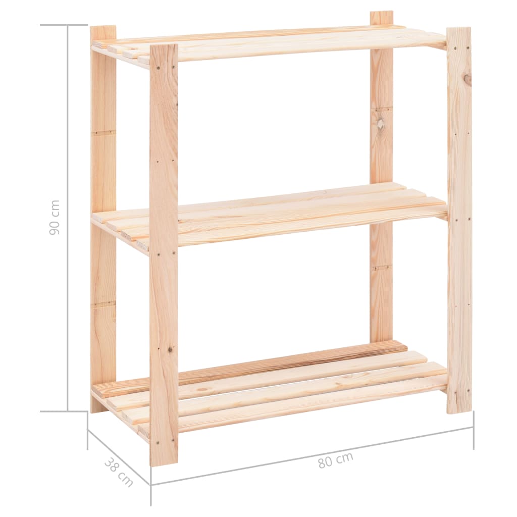 Raft depozitare 3 niveluri, 80x38x90cm, lemn masiv pin, 150kg