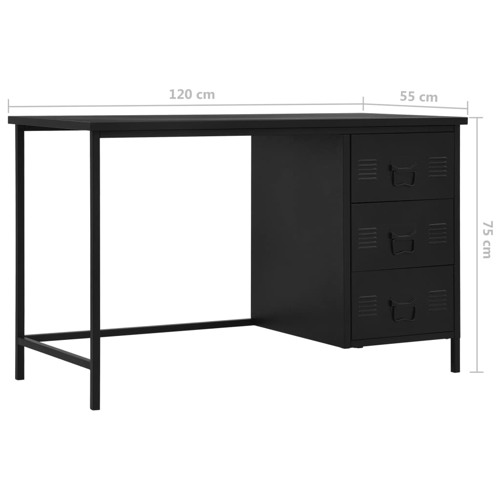 Birou cu sertare, negru, 120 x 55 x 75 cm, oțel, industrial