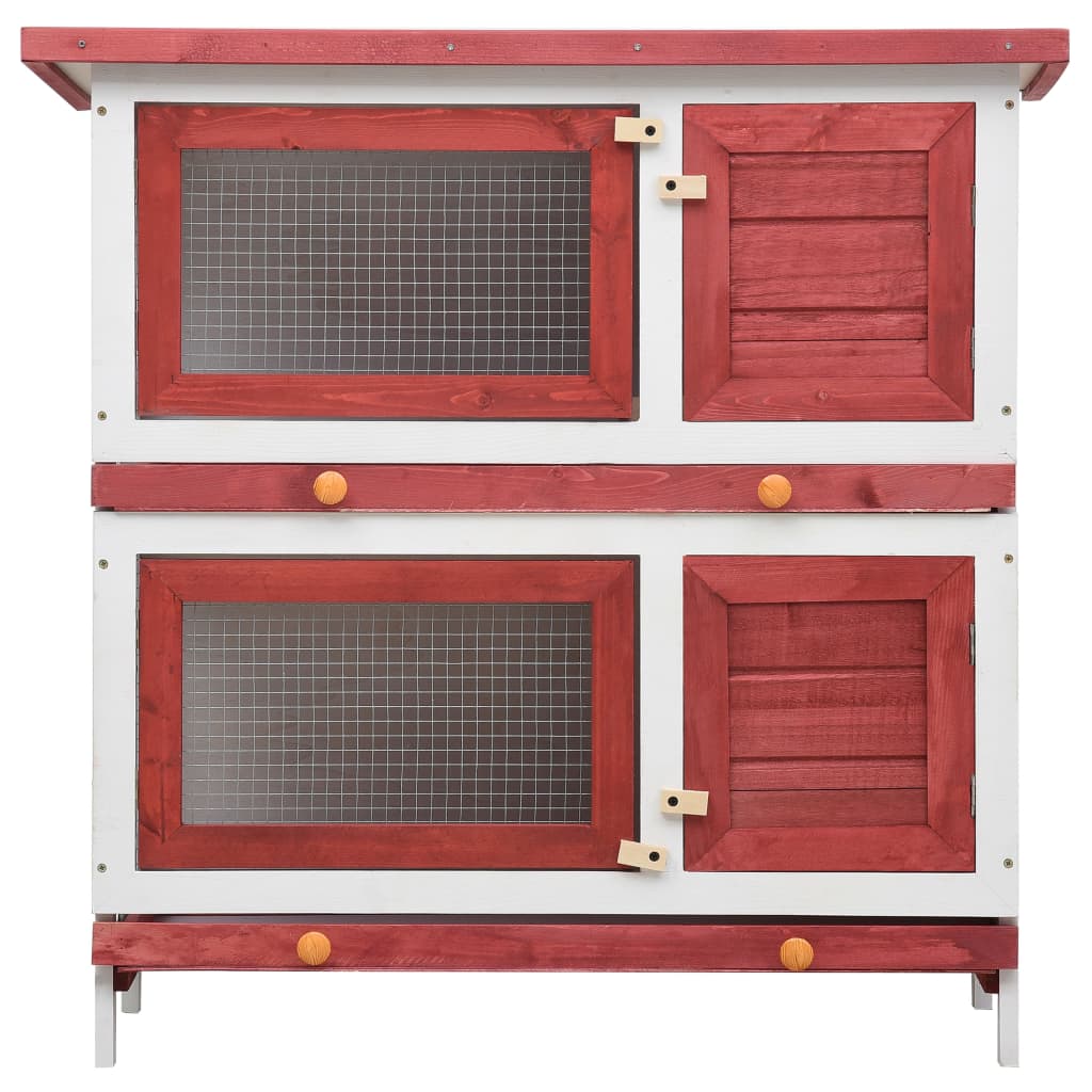 Cușcă de iepuri pentru exterior, 4 uși, roșu, lemn
