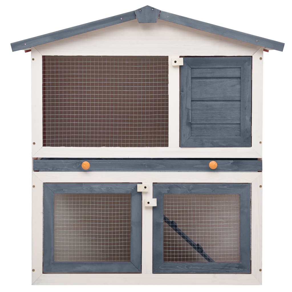 Cușcă de iepuri pentru exterior, 3 uși, gri, lemn