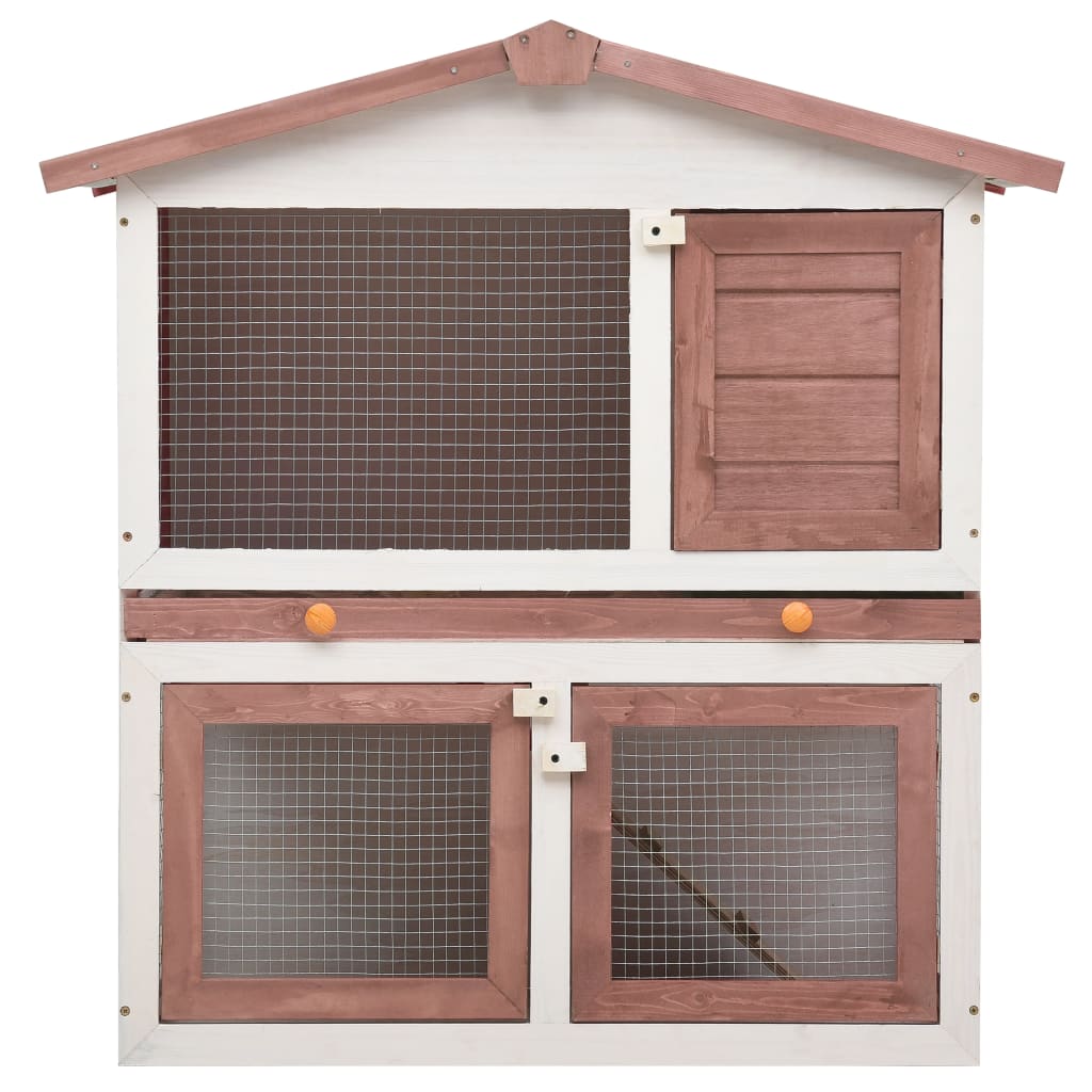 Cușcă de iepuri pentru exterior, 3 uși, maro, lemn