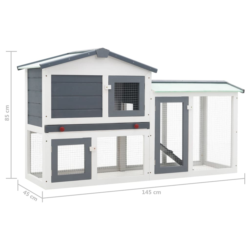 Cușcă exterior pentru iepuri mare, gri&alb, 145x45x85 cm, lemn