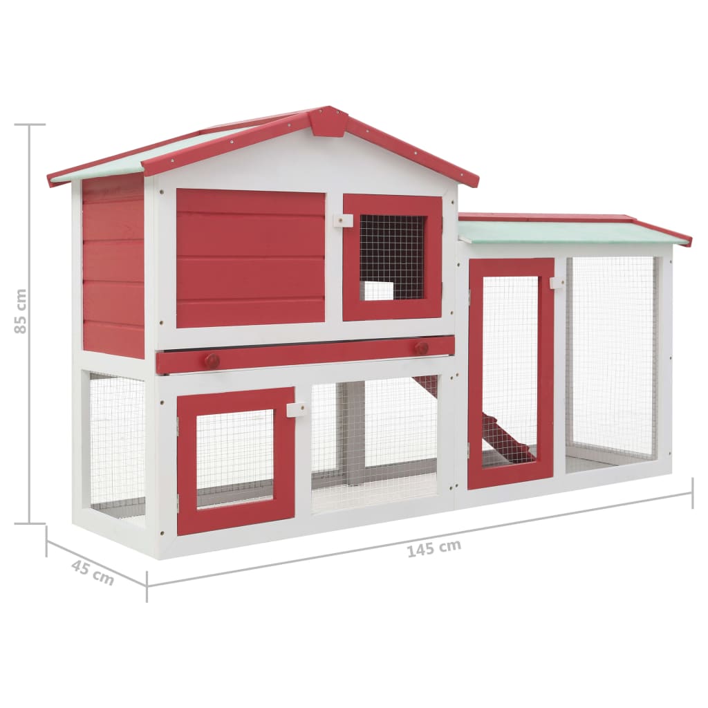 Cușcă exterior pentru iepuri mare roșu&alb 145x45x85 cm lemn