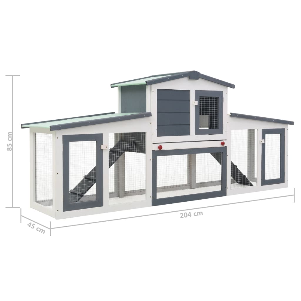 Cușcă exterior pentru iepuri mare, gri&alb, 204x45x85 cm, lemn