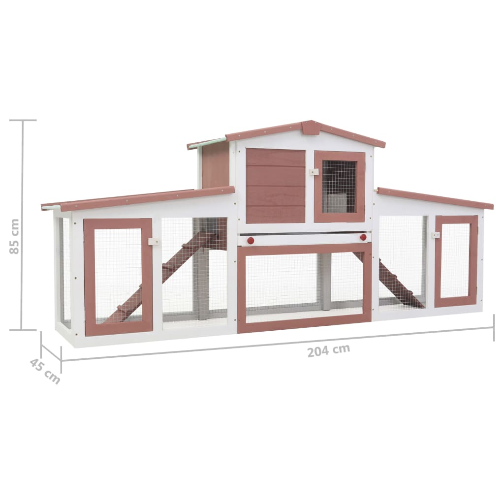 Cușcă exterior pentru iepuri mare maro & alb 204x45x85 cm lemn