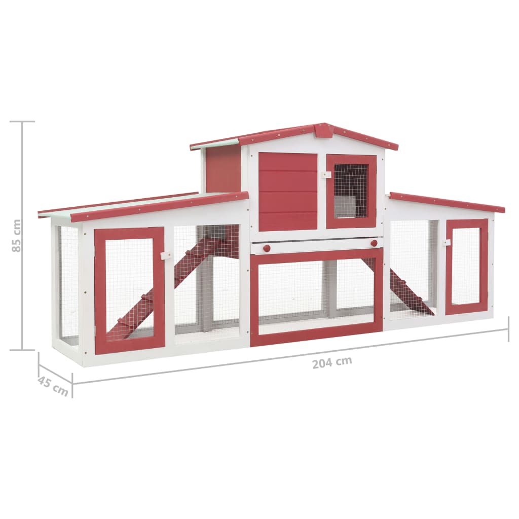 Cușcă exterior pentru iepuri mare roșu&alb 204x45x85 cm lemn