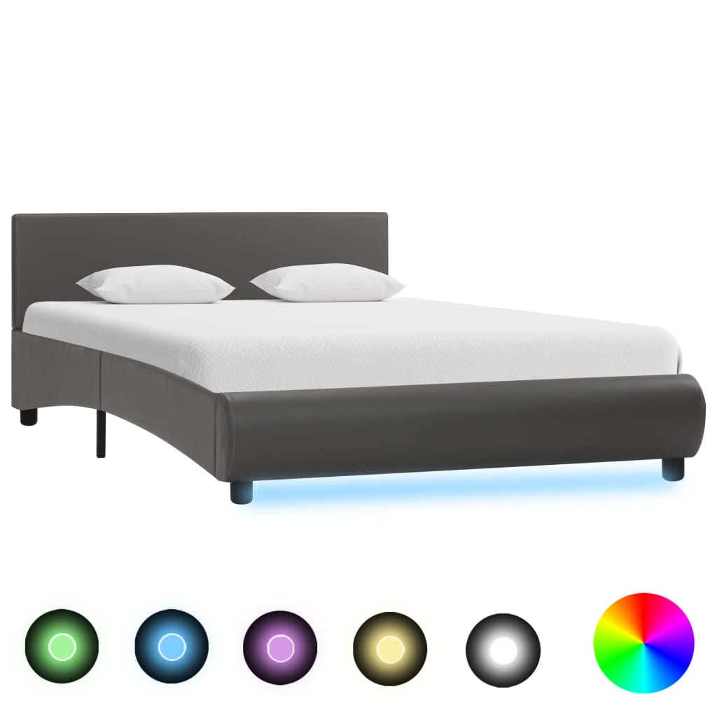 Cadru de pat cu LED, gri, 140 x 200 cm, piele ecologică