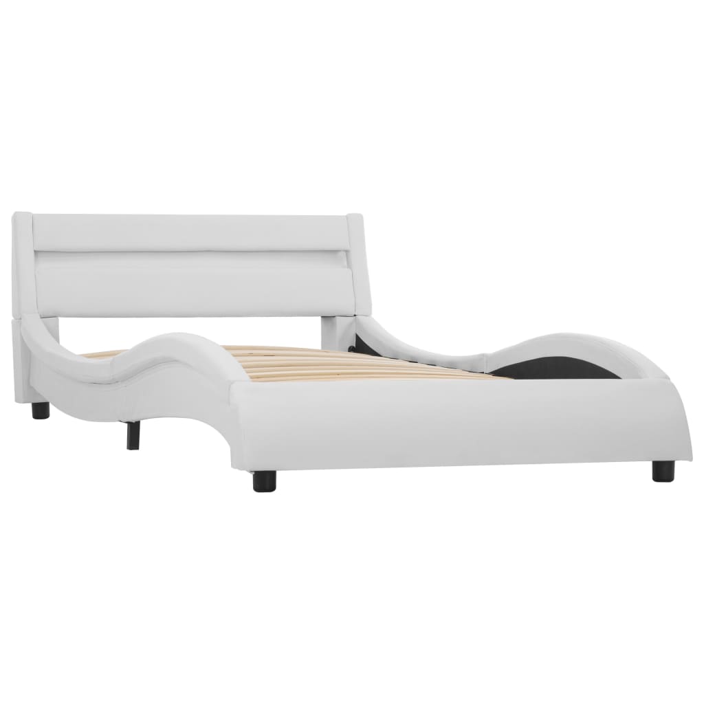 Cadru de pat cu LED, alb, 90 x 200 cm, piele ecologică