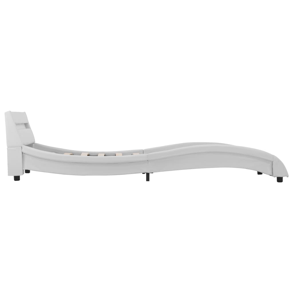 Cadru de pat cu LED, alb, 90 x 200 cm, piele ecologică