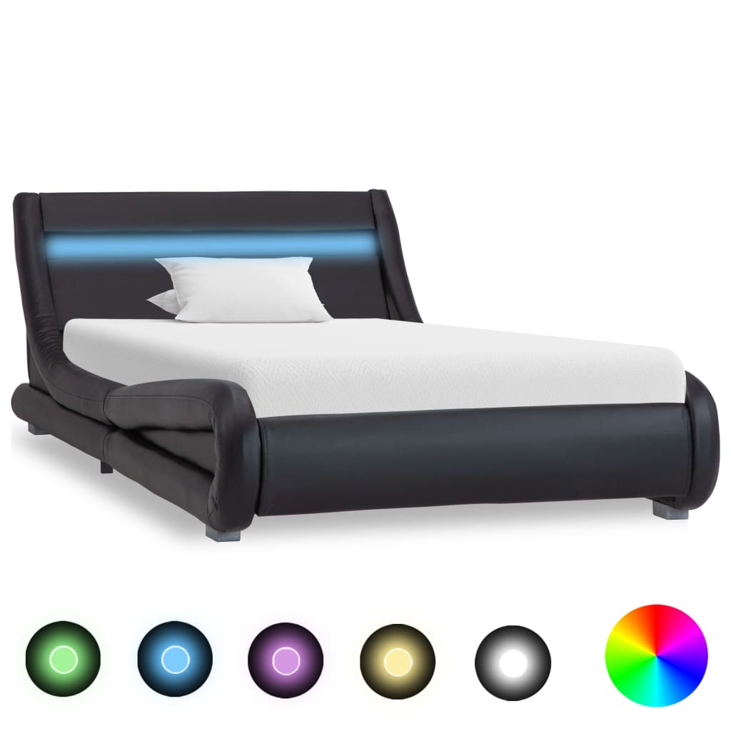Cadru de pat cu LED, negru, 90 x 200 cm, piele ecologică
