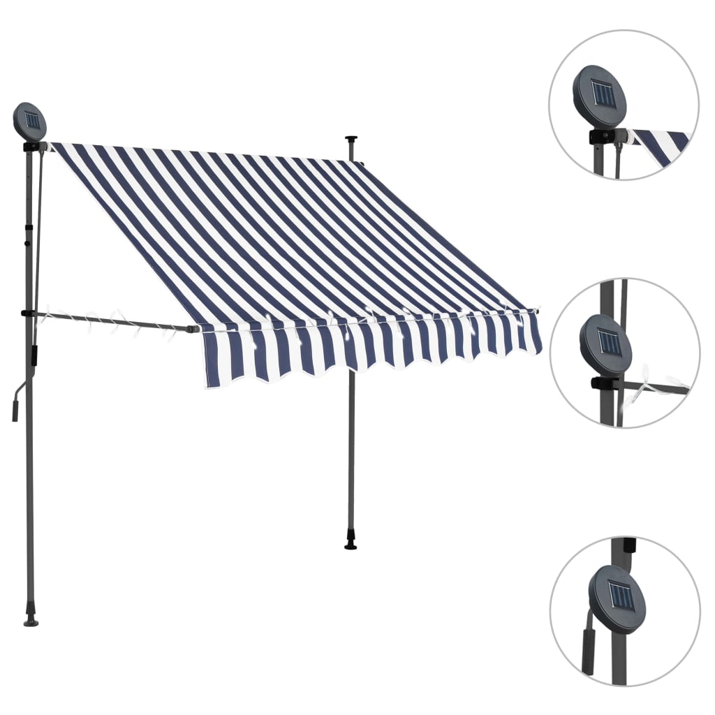 Copertină retractabilă manual cu LED, albastru & alb, 100 cm