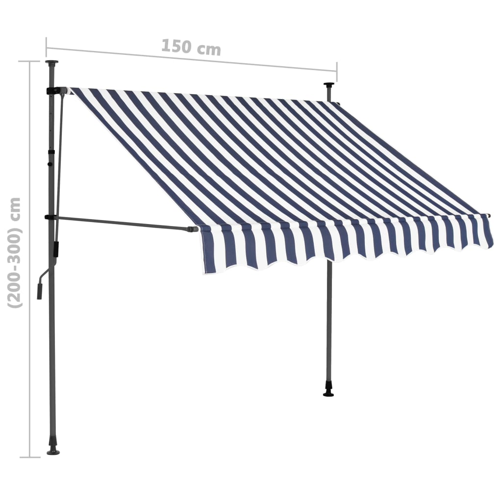 Copertină retractabilă manual cu LED, albastru & alb, 150 cm