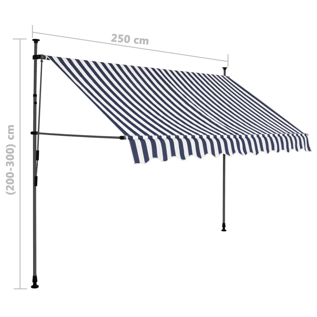 Copertină retractabilă manual cu LED, albastru & alb, 250 cm