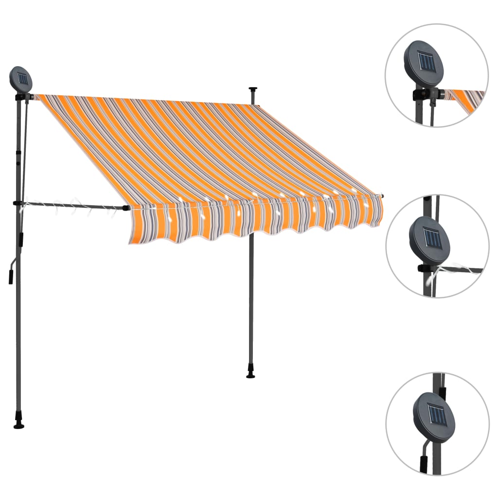 Copertină retractabilă manual cu LED, galben & albastru, 150 cm