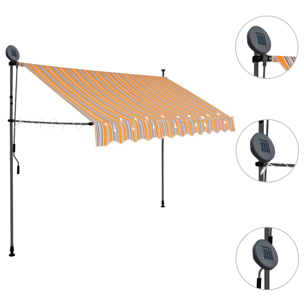 Copertină retractabilă manual cu LED, galben & albastru, 250 cm