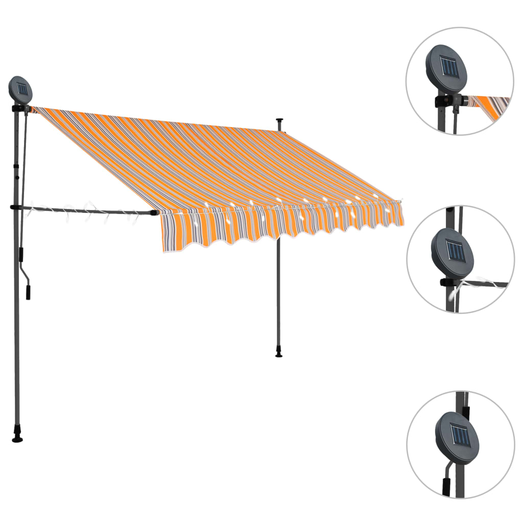 Copertină retractabilă manual cu LED, galben & albastru, 300 cm