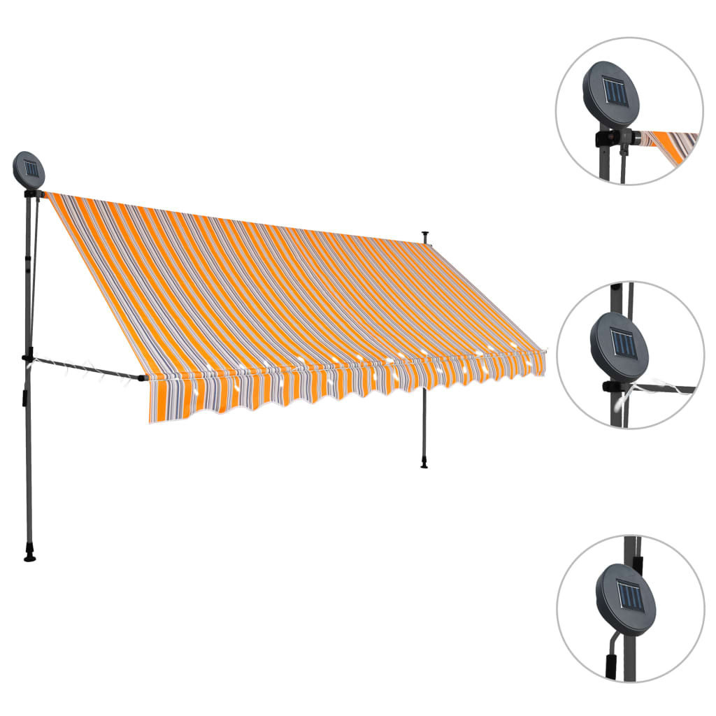 Copertină retractabilă manual cu LED, galben & albastru, 400 cm