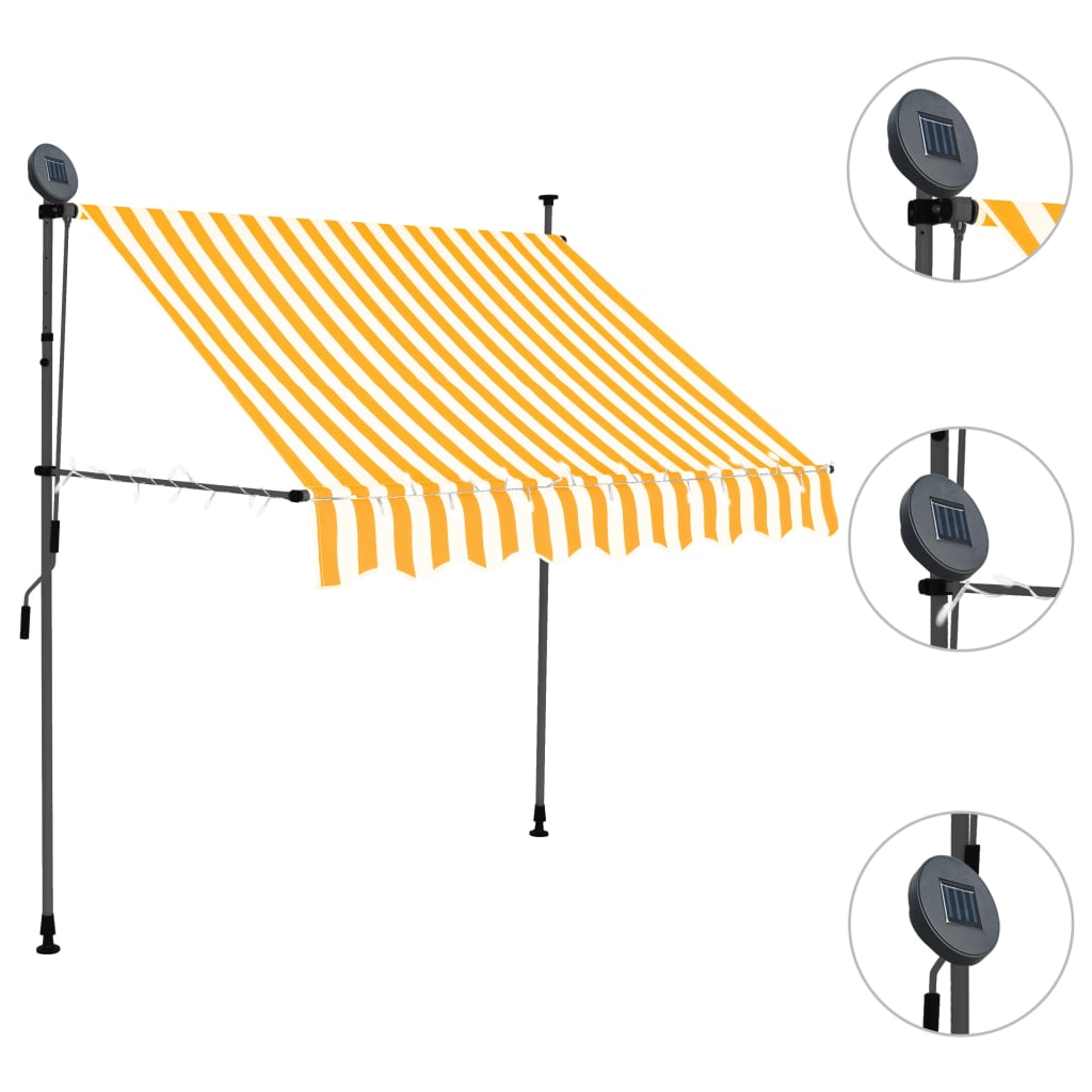 Copertină retractabilă manual cu LED, alb & portocaliu, 150 cm