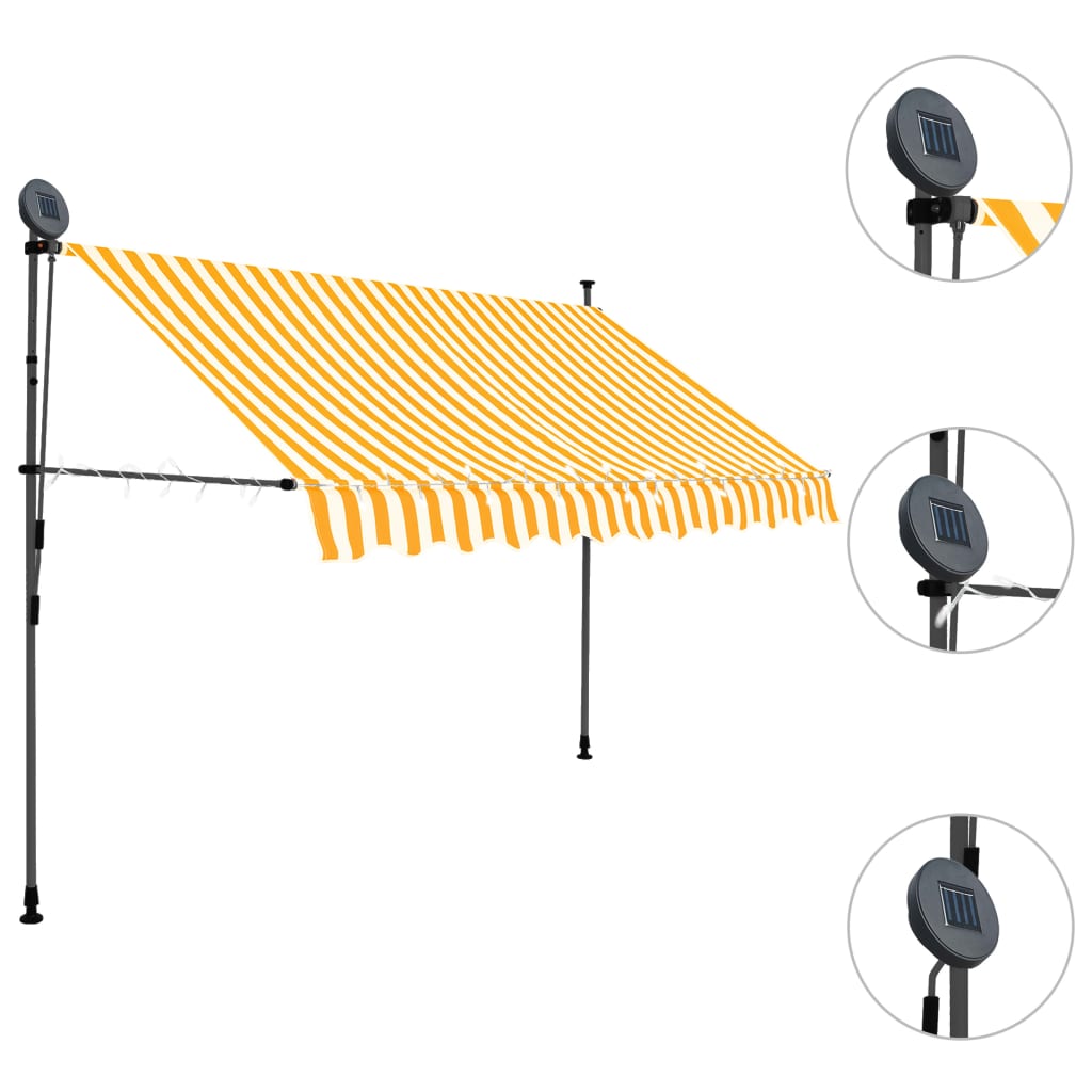 Copertină retractabilă manual cu LED, alb & portocaliu, 250 cm