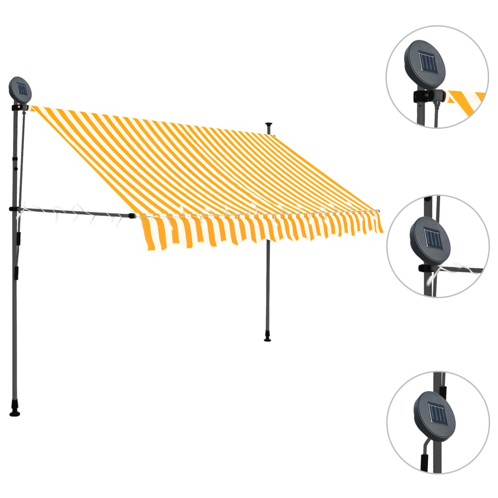 Copertină retractabilă manual cu LED, alb & portocaliu, 300 cm