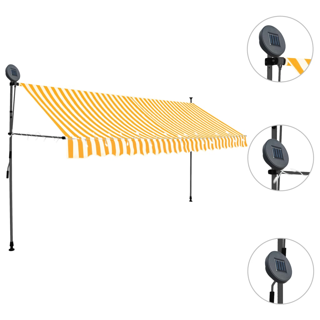 Copertină retractabilă manual cu LED, alb & portocaliu, 350 cm