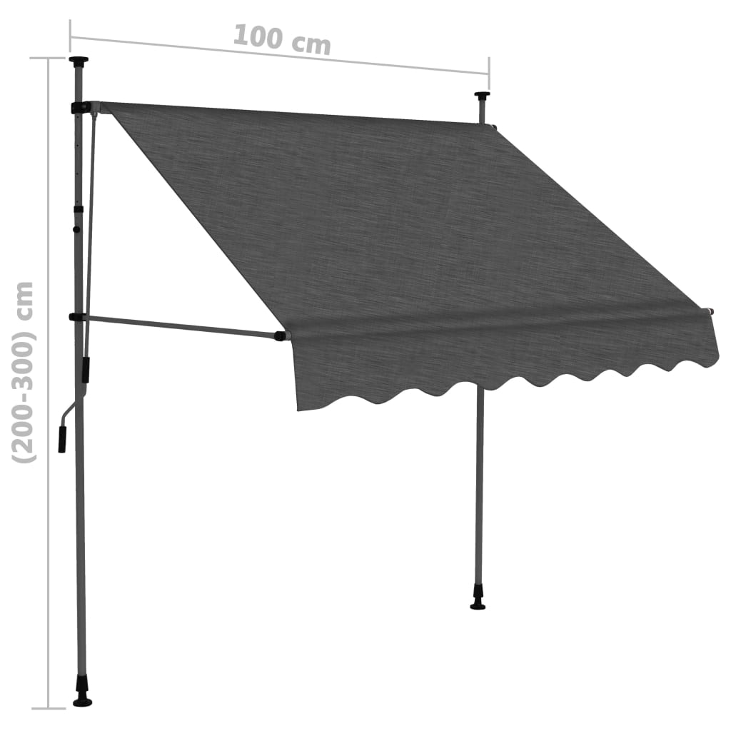 Copertină retractabilă manual cu LED, antracit, 100 cm