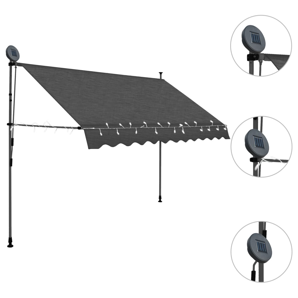 Copertină retractabilă manual cu LED, antracit, 300 cm